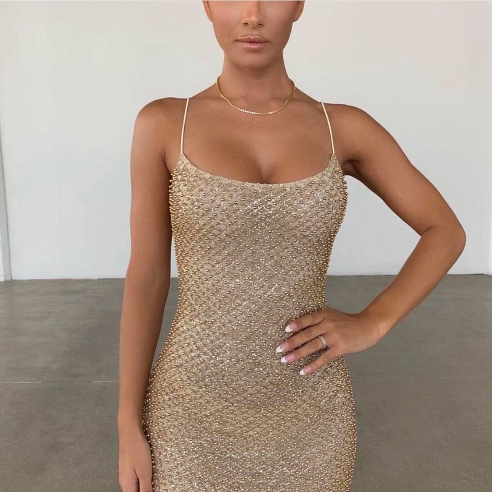 Oh Polly Strapless Gold Dress